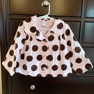 Pink/brown polka dot jacket with matching socks